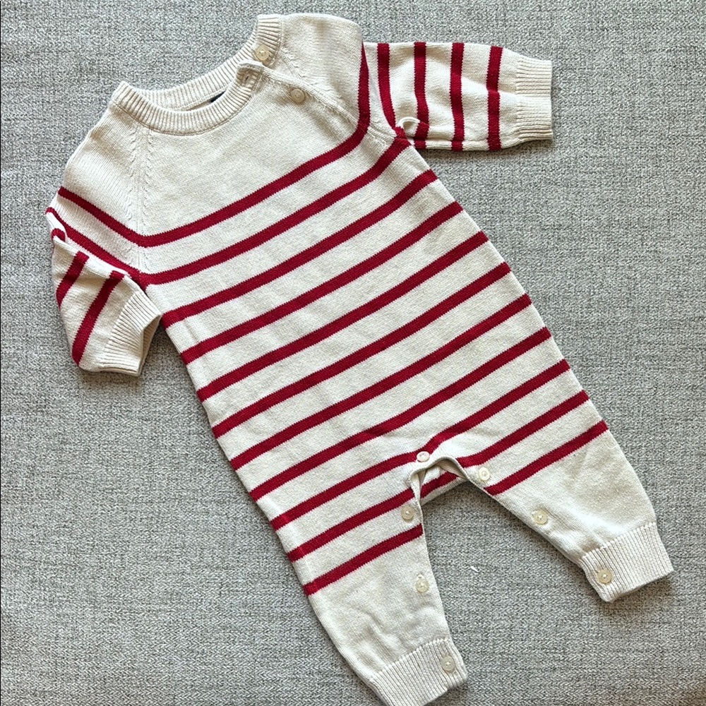 Striped knit Red and White baby One Piece